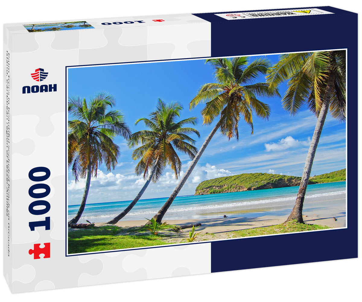 Palm trees in beautiful secluded beach on Grenada Island, Caribbean region of Lesser Antilles