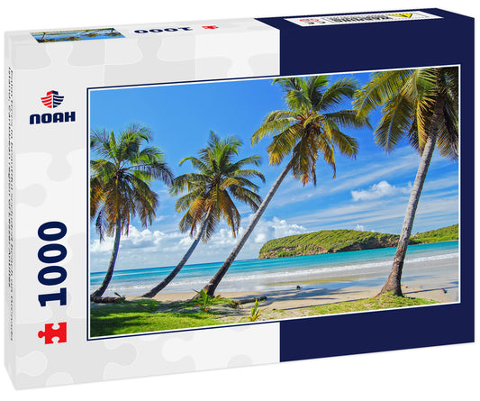 Palm trees in beautiful secluded beach on Grenada Island, Caribbean region of Lesser Antilles