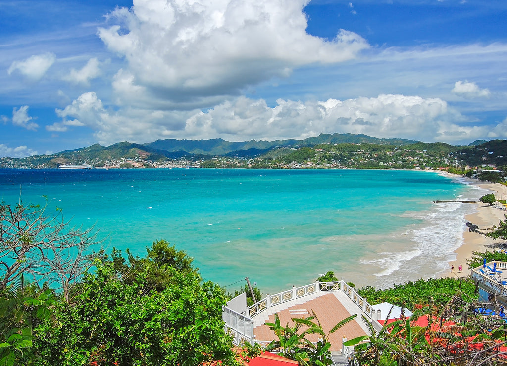 View of Grand Anse bay with tropical beach on Grenada island, Caribbean region of Lesser Antilles
