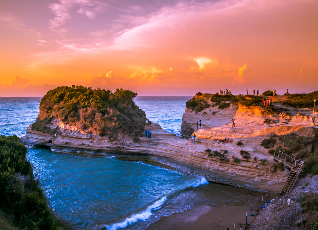 Canal d'amour Sidari, Corfu Island in Greece. Channel of love. Beautiful Canal d'amour (channel of love in English) in sunset