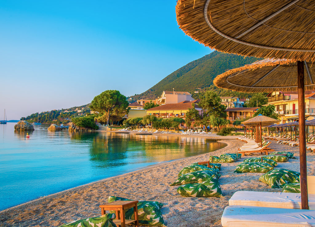 Beautiful view of Nikiana beach illuminated by sunrise in Lefkada island, Greece