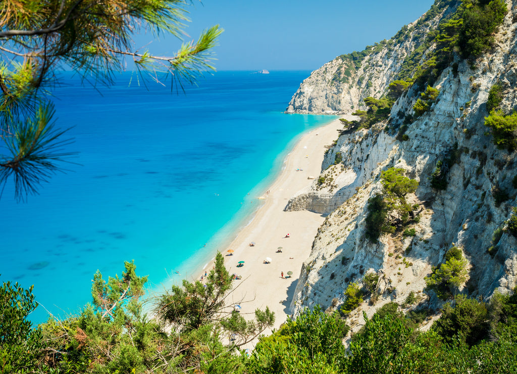 Egremni beach, Lefkada island, Greece. Large and long beach with turquoise water on the island of Lefkada in Greece