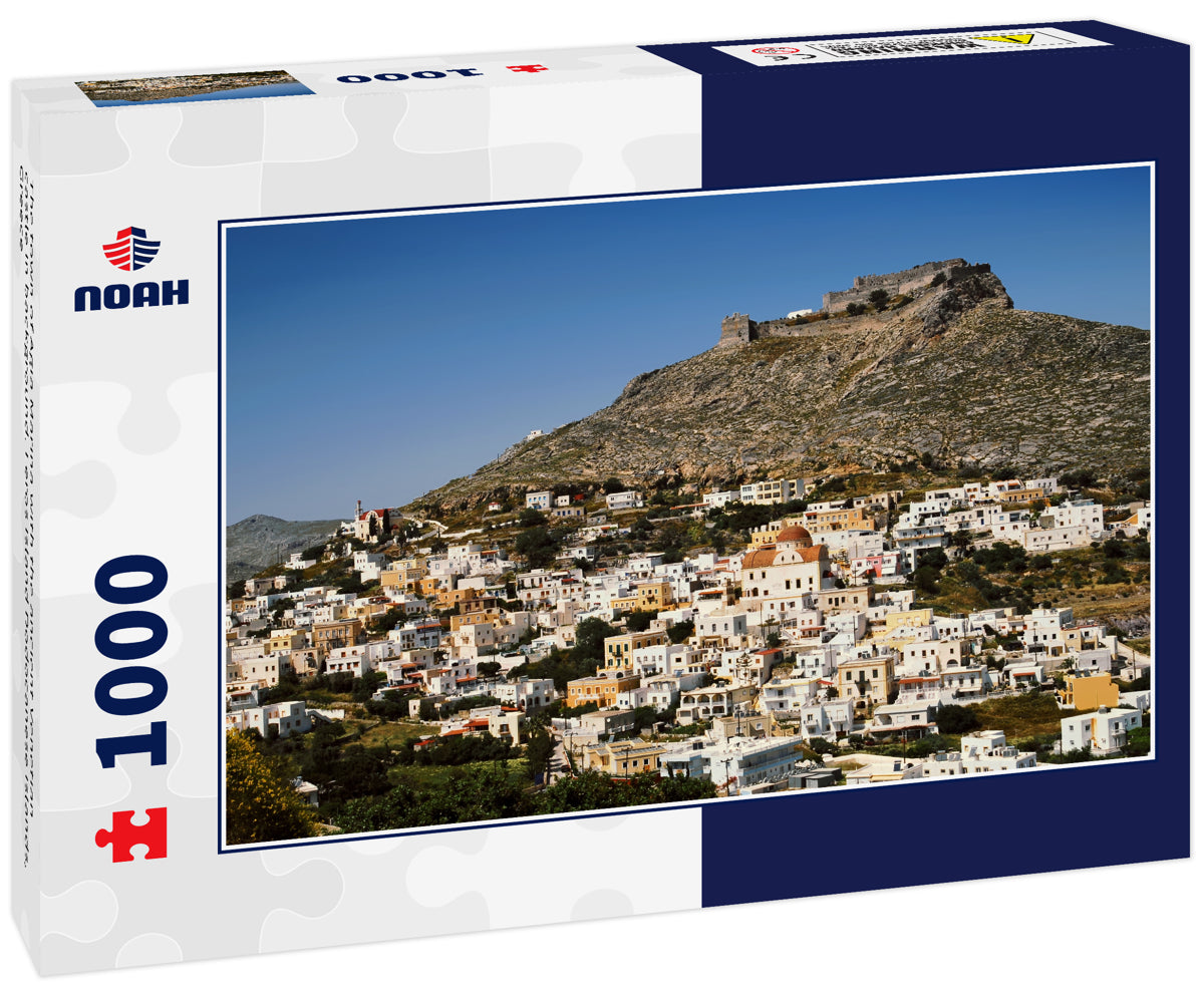 The town of Agia Marina with the ancient Venetian castle in background. Leros island Dodocanese islands, Greece