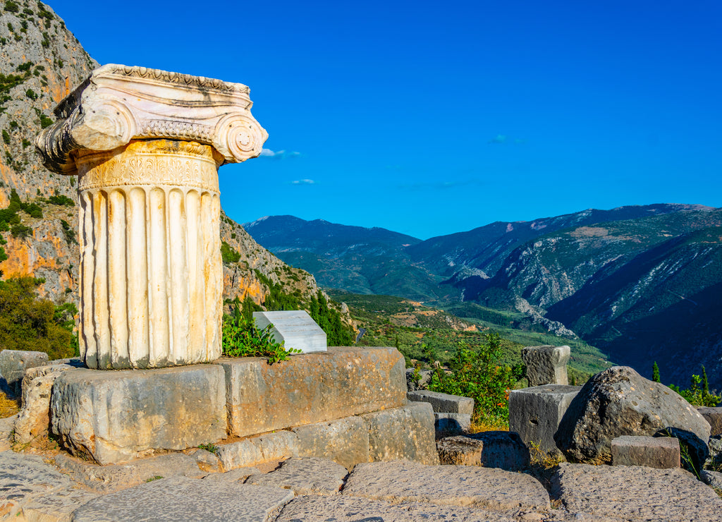 an old column situated at the ancient Delphi site in Greece