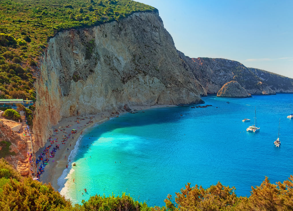 Porto Katsiki beach, Lefkada island, Greece. Long beach with turquoise water on the Ionian islands in Greece