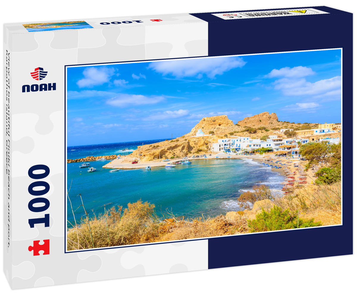 View of beautiful Finiki beach and port, Karpathos island, Greece