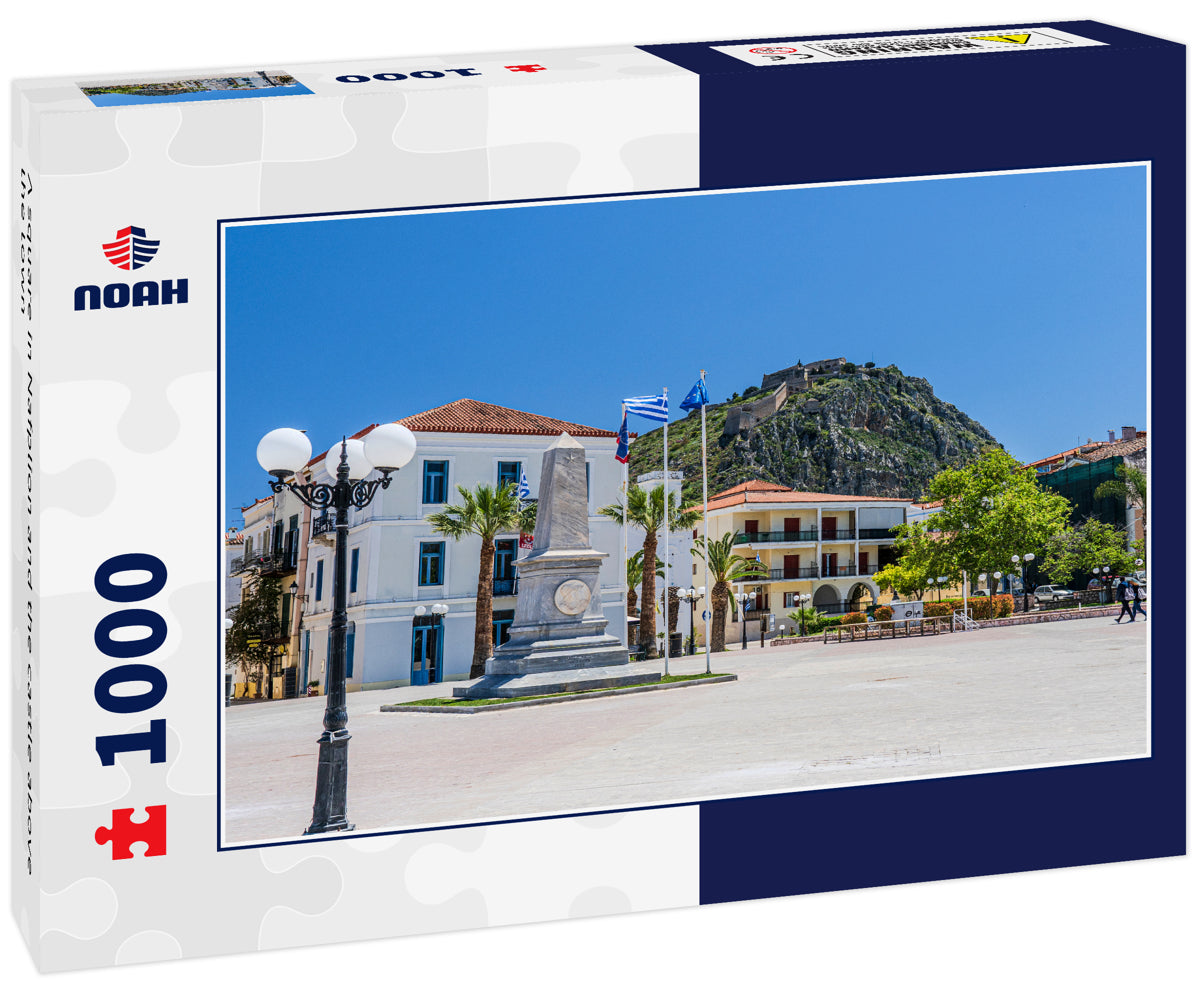 A square in Nafplion and the castle above the town