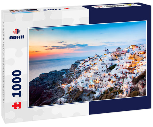 amazing view of Oia town at sunset in Santorini, Cyclades islands Greece