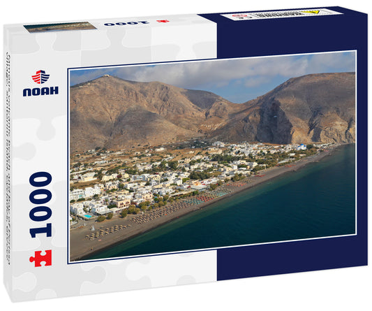 famous volcanic beach and bay of Perissa village, Santorini island, Cyclades, Greece