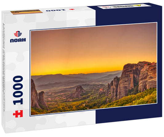 Landscape with monasteries and rock formations in Meteora, Greece