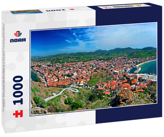 Panoramic view of Myrina town, the capital of Lemnos island from its castle