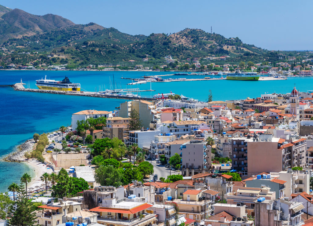 Picturesque panoramic landscape of Zakynthos town. Zakynthos island on Ionian Sea is situated on the west of Greece