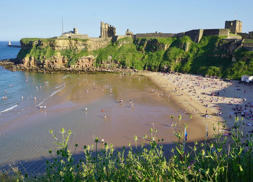Beach and priory ruins in Tynemouth, England