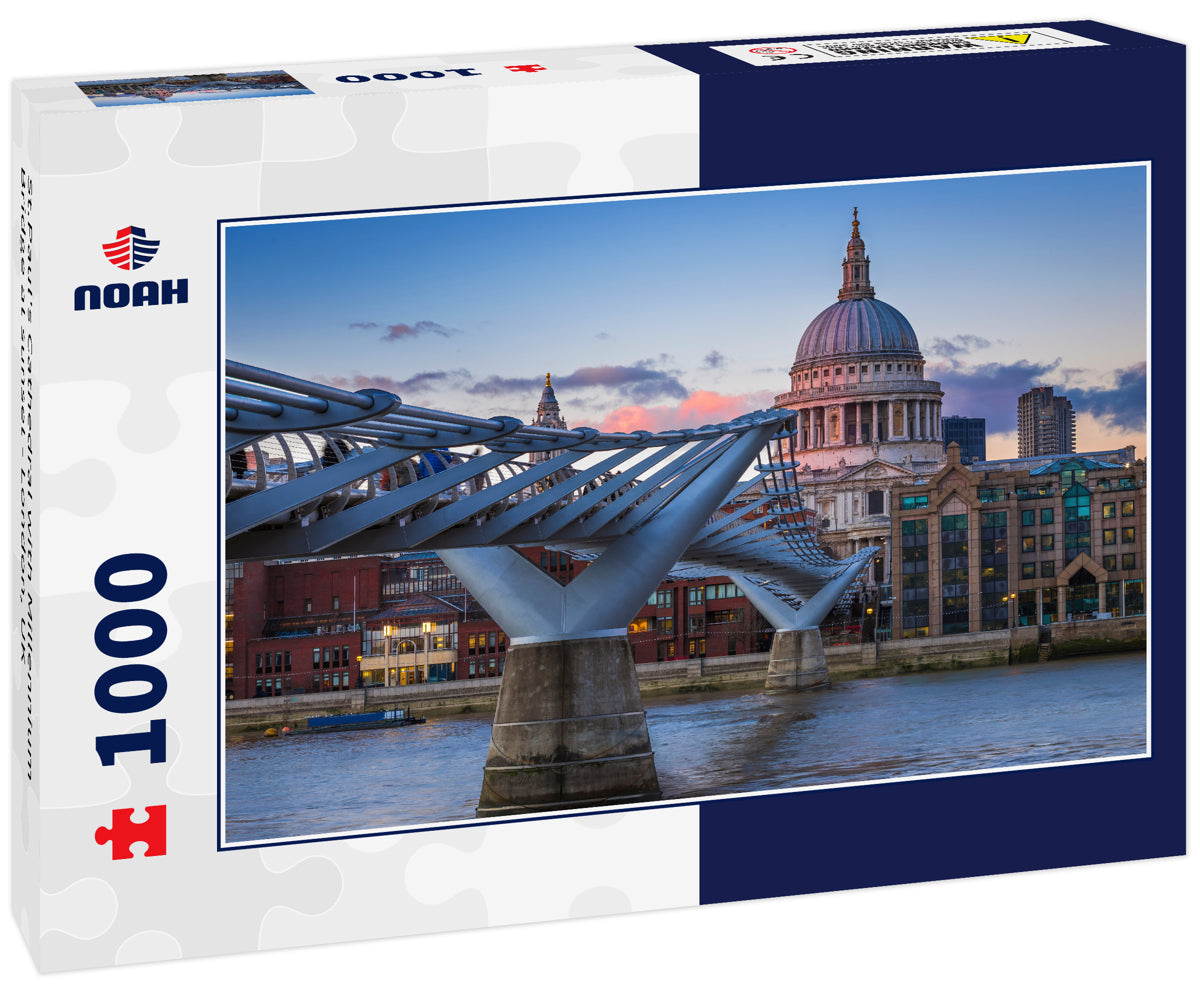 St.Paul's Cathedral with Millennium Bridge at sunset - London, UK