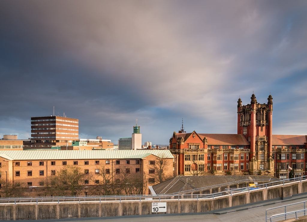 Newcastle University Skyline, in Newcastle city centre, with the rooftops of Newcastle University and the Civic Centre beyond