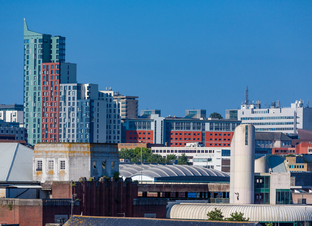 The skyline of the City Of Plymouth on a bright sunny day