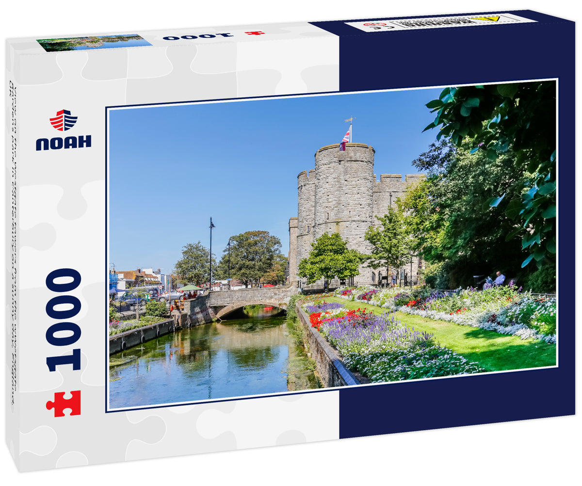 View on the Westgate towers from the wWetsgate gardens park in Canterbury on a sunny day, England, UK