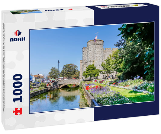 View on the Westgate towers from the wWetsgate gardens park in Canterbury on a sunny day, England, UK