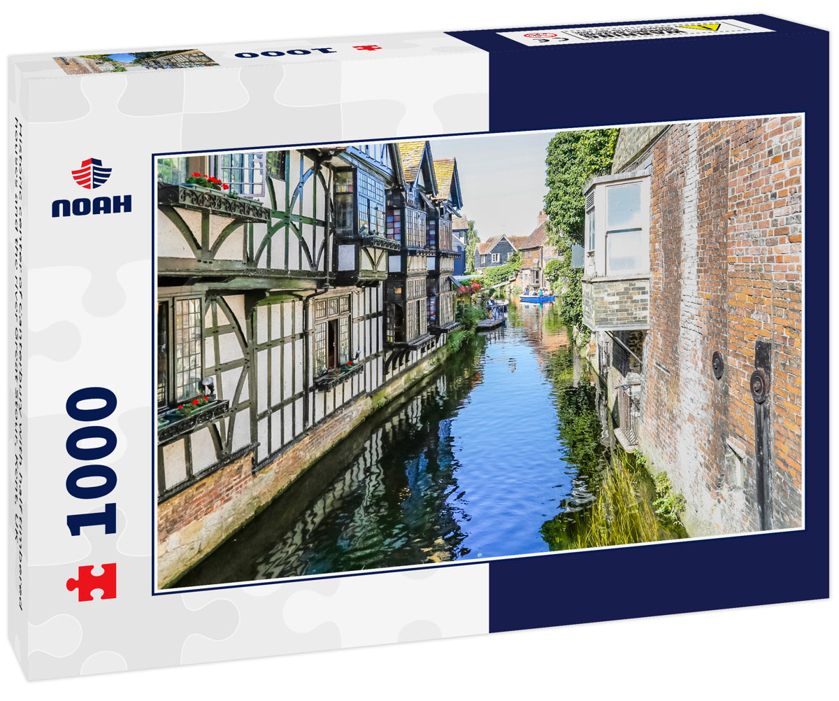 Historic center of Canterbury with half timbered houses and the river Great Stour, Kent, UK