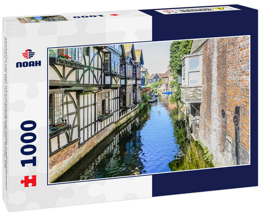 Historic center of Canterbury with half timbered houses and the river Great Stour, Kent, UK