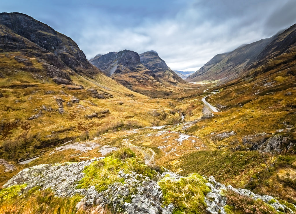 Panorama from the Three Sisters in Glencoe, Highlands in Scotland