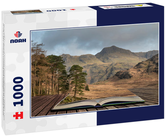 Beautiful vibrant sunrise landscape image of Blea Tarn in UK Lake District coming out of pages in story book