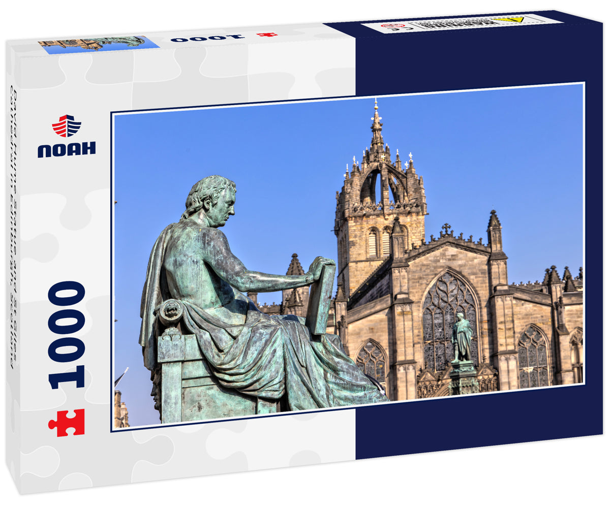 David Hume Statue and St Giles Cathedral in Edinburgh, Scotland