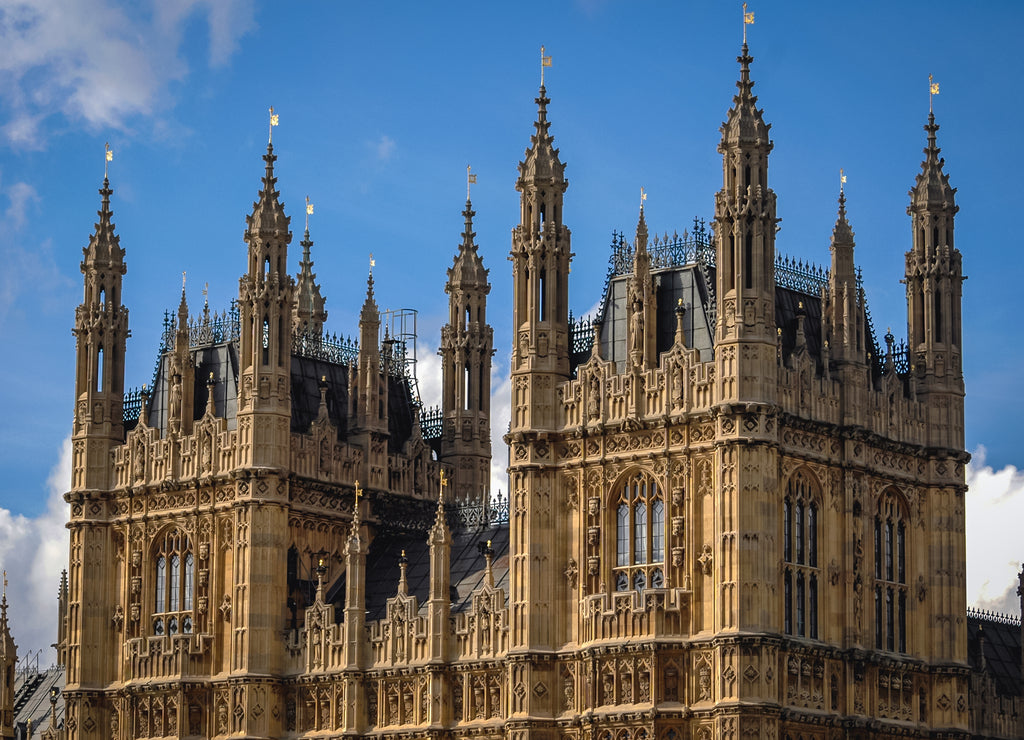 Close up on Palace of Westminster building in London City, UK