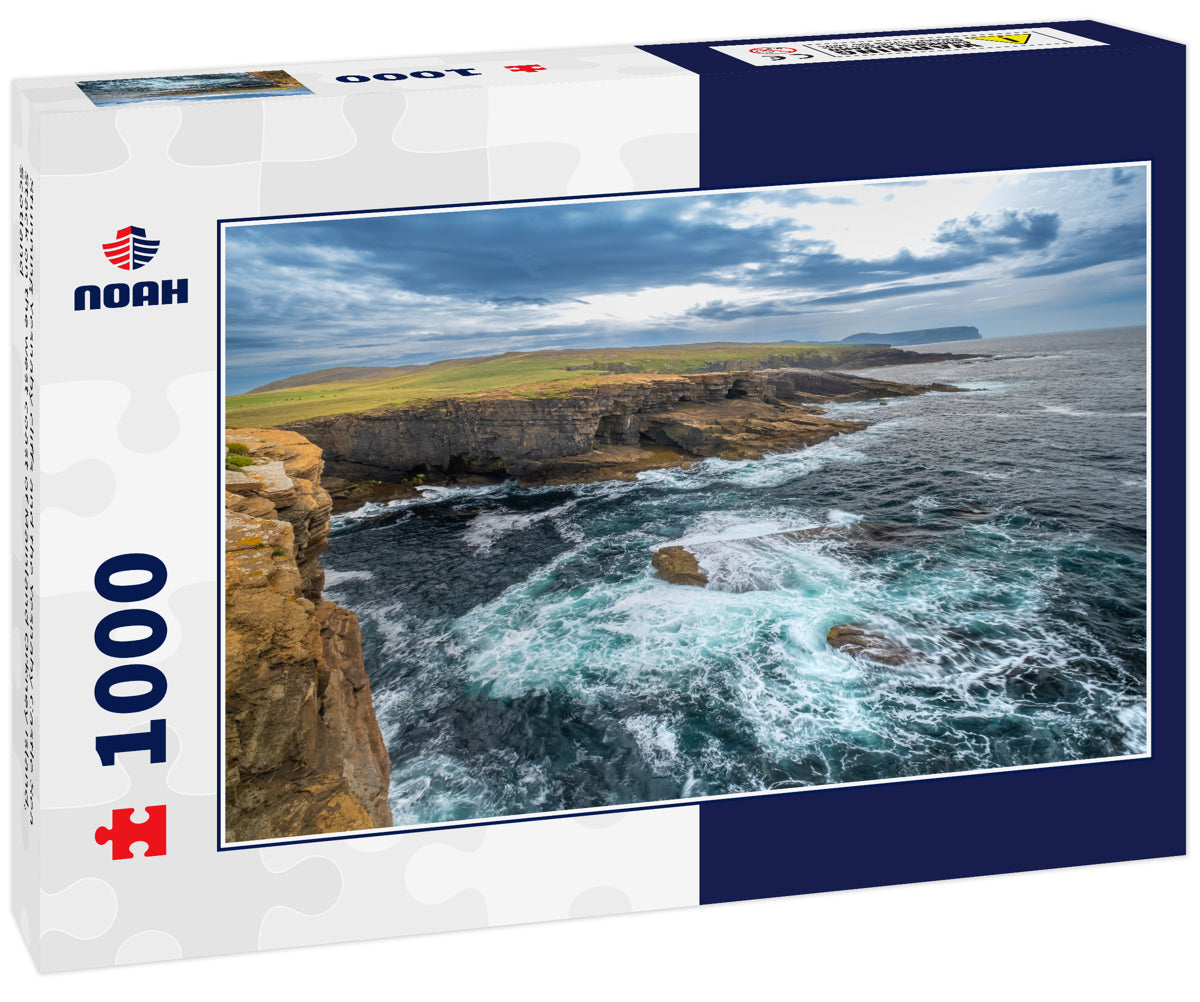 Stunning Yesnaby cliffs and the Yesnaby Castle Sea Stack on the west coast of Mainland Orkney island, Scotland