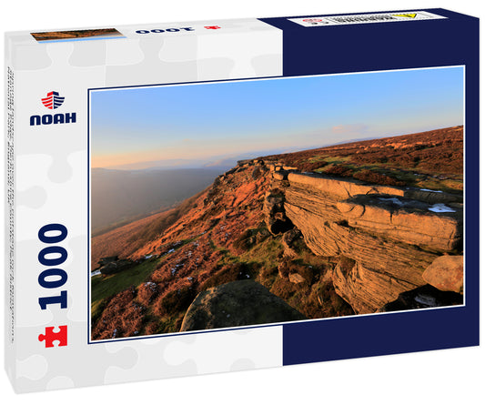 Spring landscape over the Gritstone rock formations, Stanage Edge, Derbyshire County; Peak District National Park; England; UK