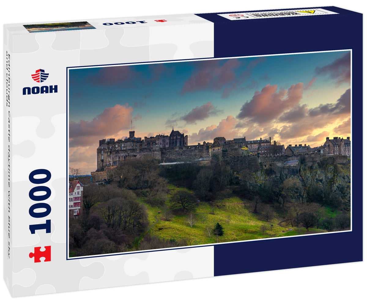 Edinburgh Castle daytime with blue sky and clouds