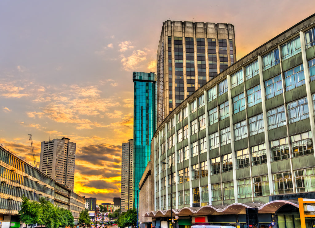 View of Birmingham at sunset - West Midlands, England