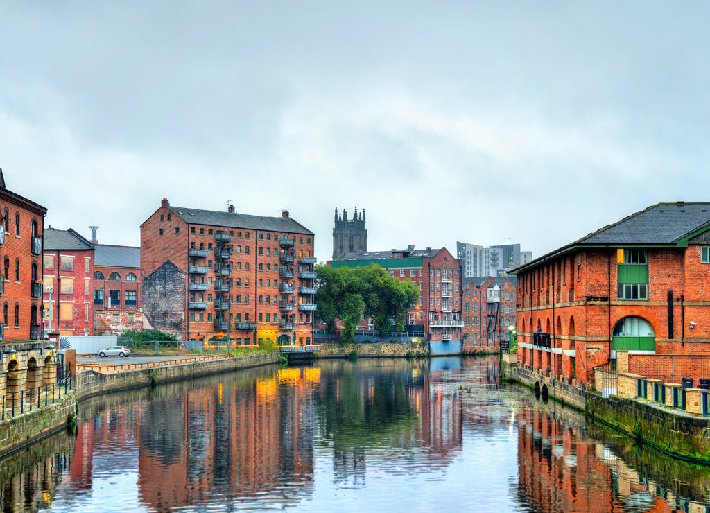 View of Leeds with the Aire River in England