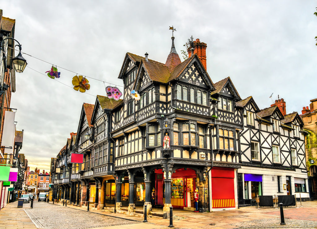 Traditional English Tudor architecture houses in Chester, England