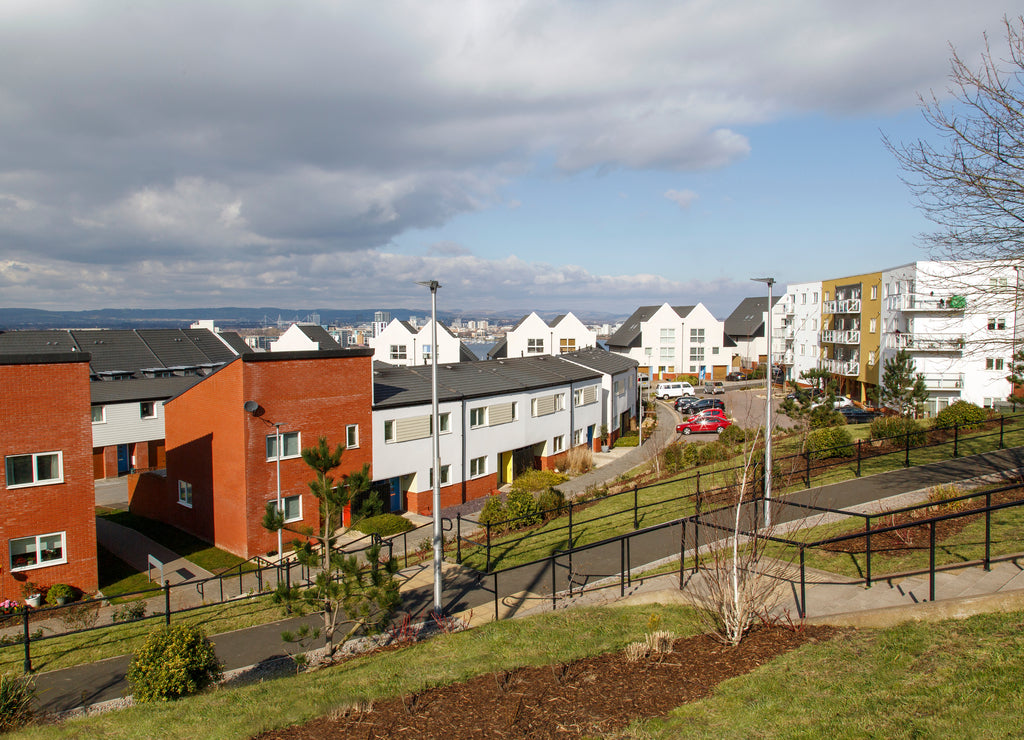 Modern terraced houses in Penarth a suburb of Cardiff city - UK