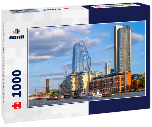 Waterfront apartment buildings and a view of the river Thames in London