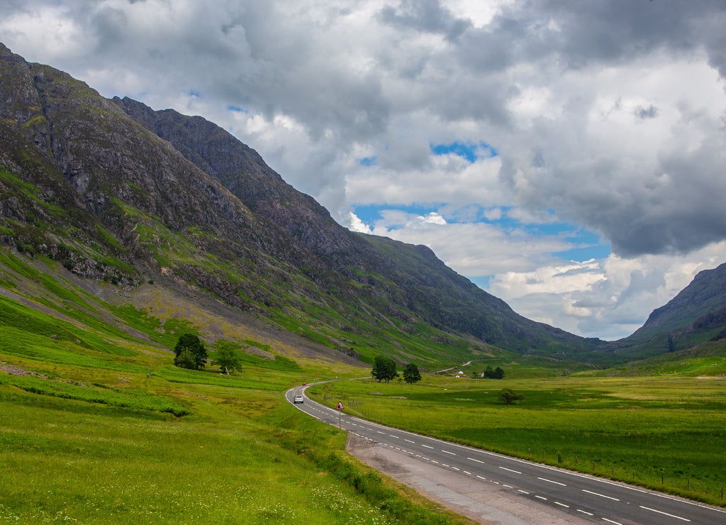 The mountain landscape in Glencoe, a valley in Highlands, Scotland