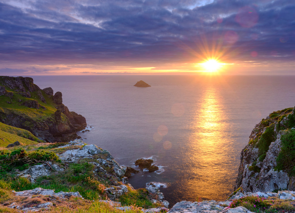 Summer sunset over The Rumps and Pentire Head on the North Coast of Cornwall, UK