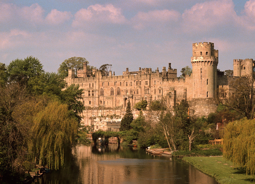 View of Warwick castle from the River Avon Bridge