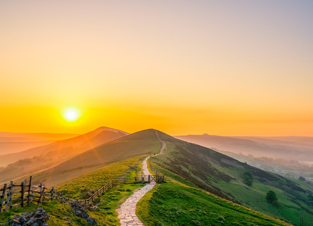 Mam Tor mountain at sunrise in Peak District. United Kingdom