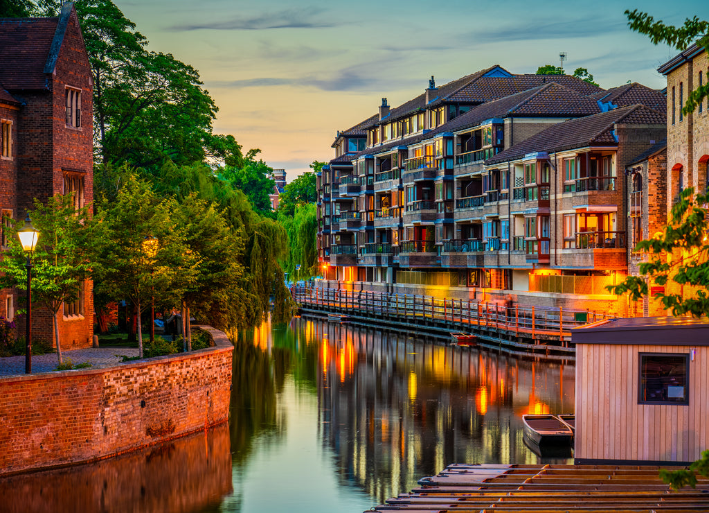 Cambridge city water canal at dusk. England