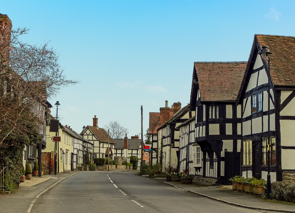 A view up the main street of the village of Pembridge, UK