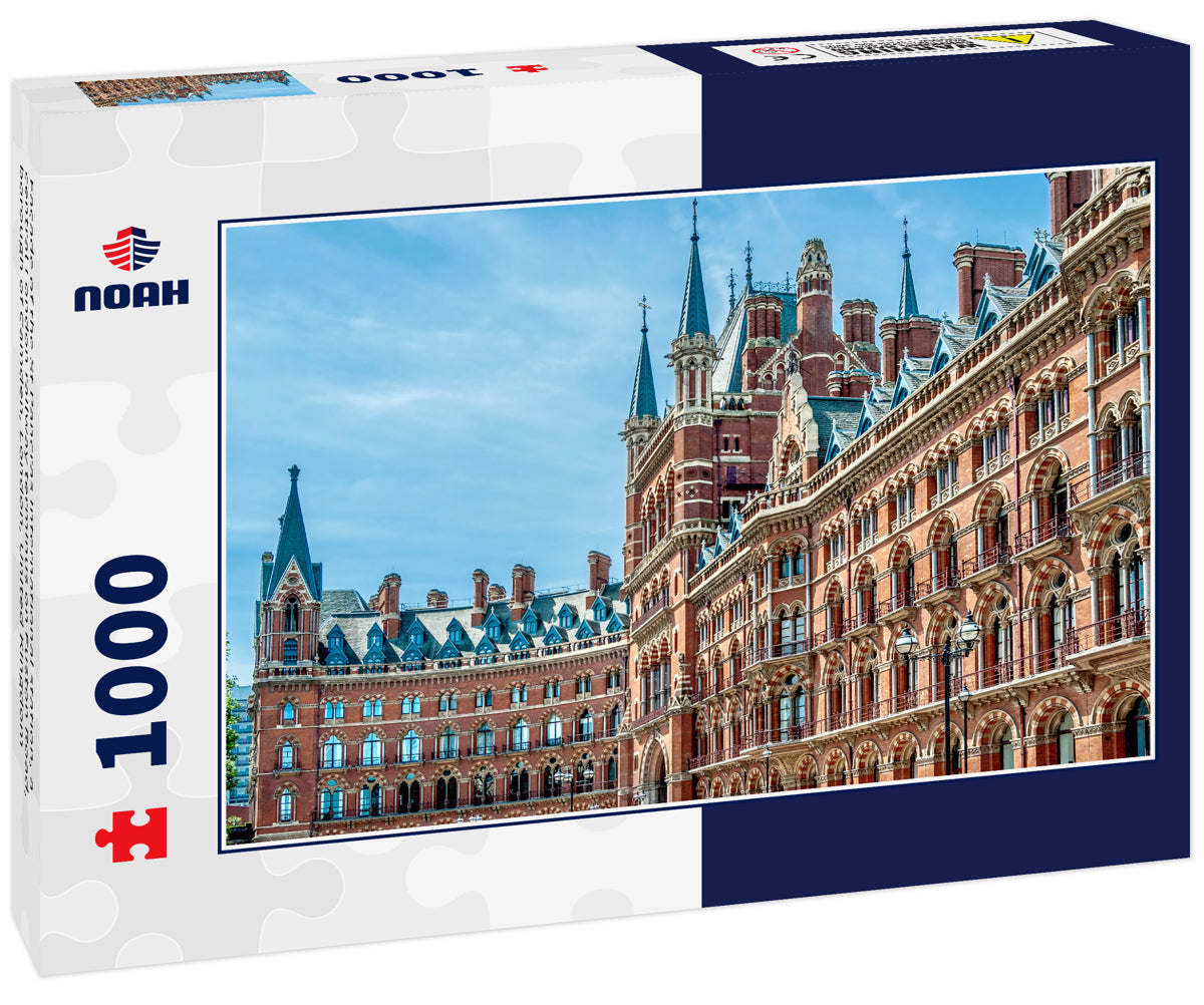 Façade of the St Pancras International station, a central London railway terminus on Euston Road, borough of Camden, London, United Kingdom