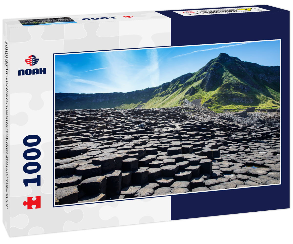 Landscape of Giant's Causeway trail with a blue sky in summer in Northern Ireland, County Antrim. UNESCO heritage