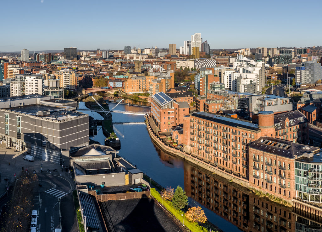 Leeds Dock city centre skyline and waterfront properties