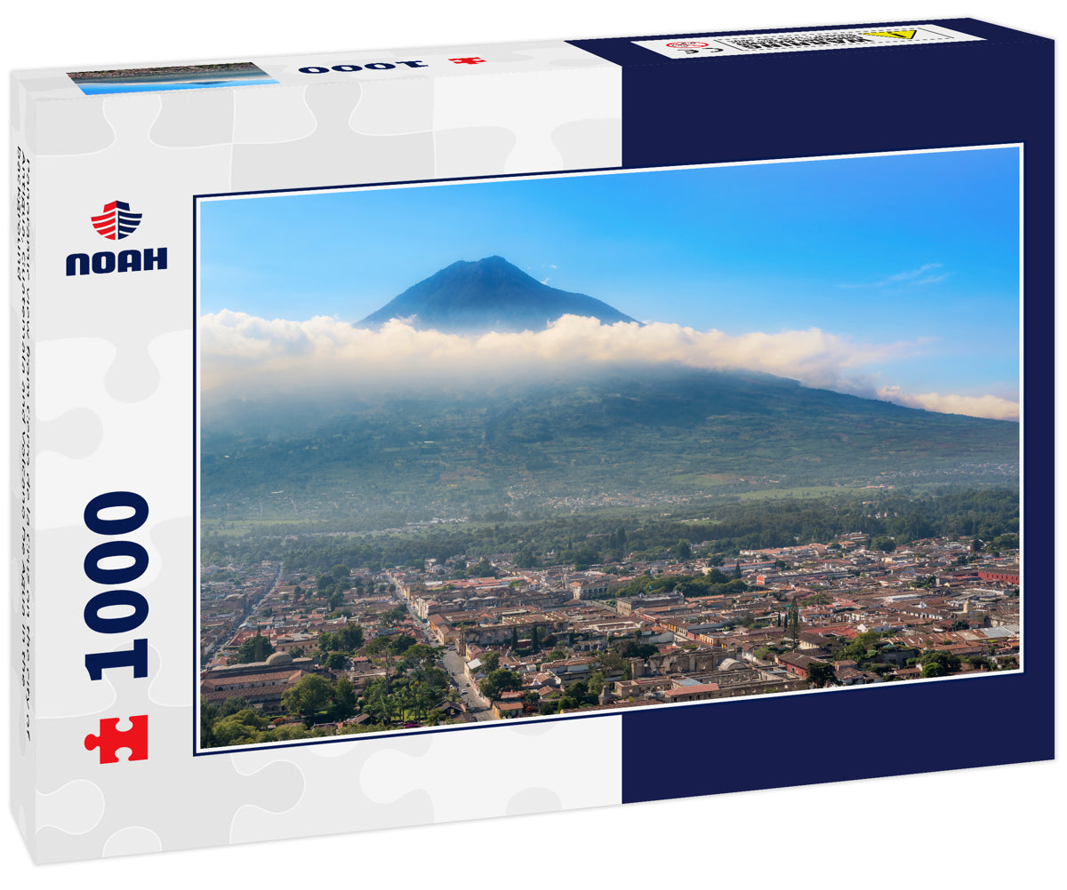 Panoramic view from Cerro de la Cruz on the city of Antigua, Guatemala and Volcano De Agua in the background