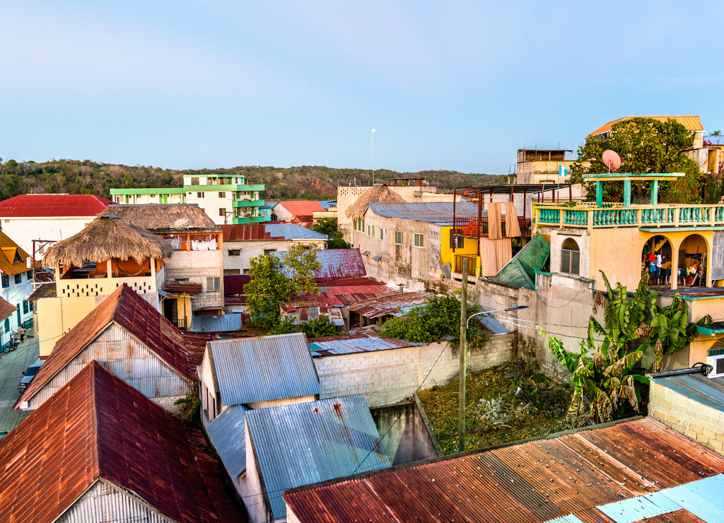 Aerial view of houses in Flores, Guatemala