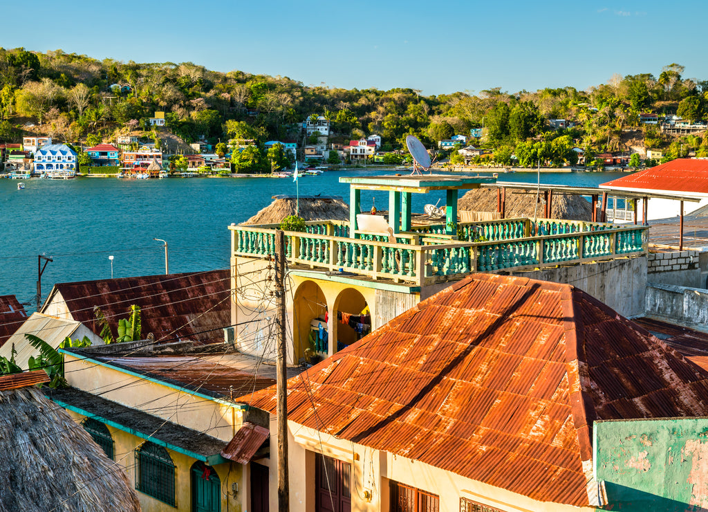 Aerial view of houses in Flores, Guatemala
