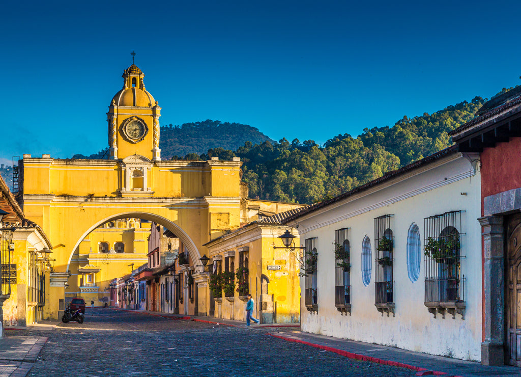 Old town in Antigua Guatemala at sunrise
