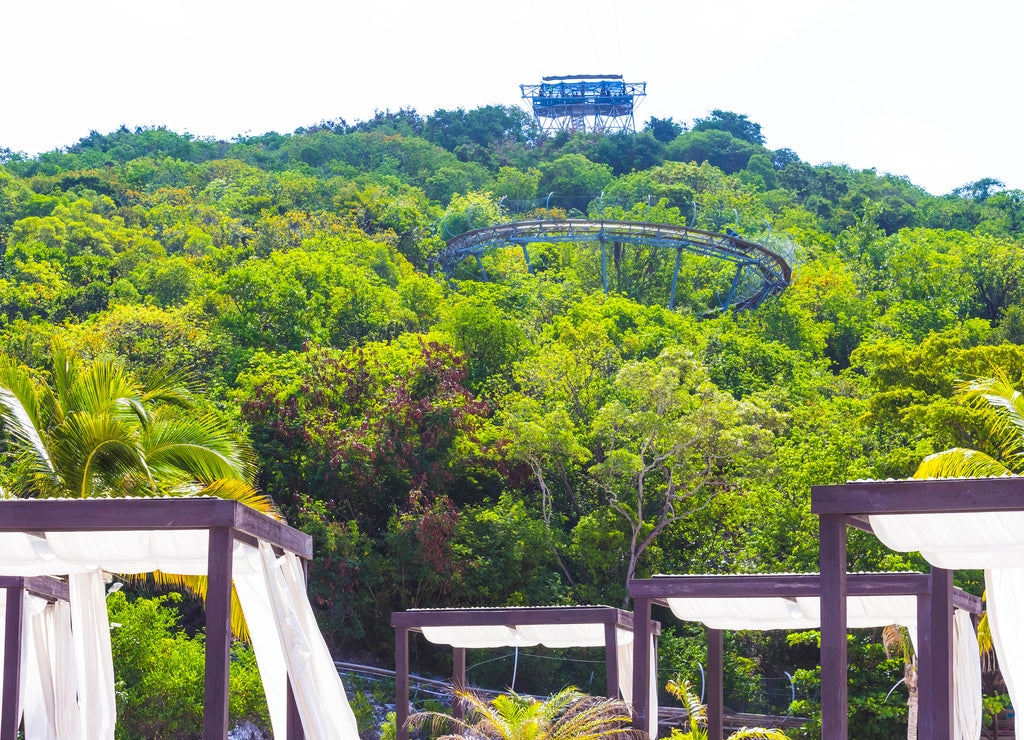 Summer bobsleigh track at Labadee island at Haiti at sunny day